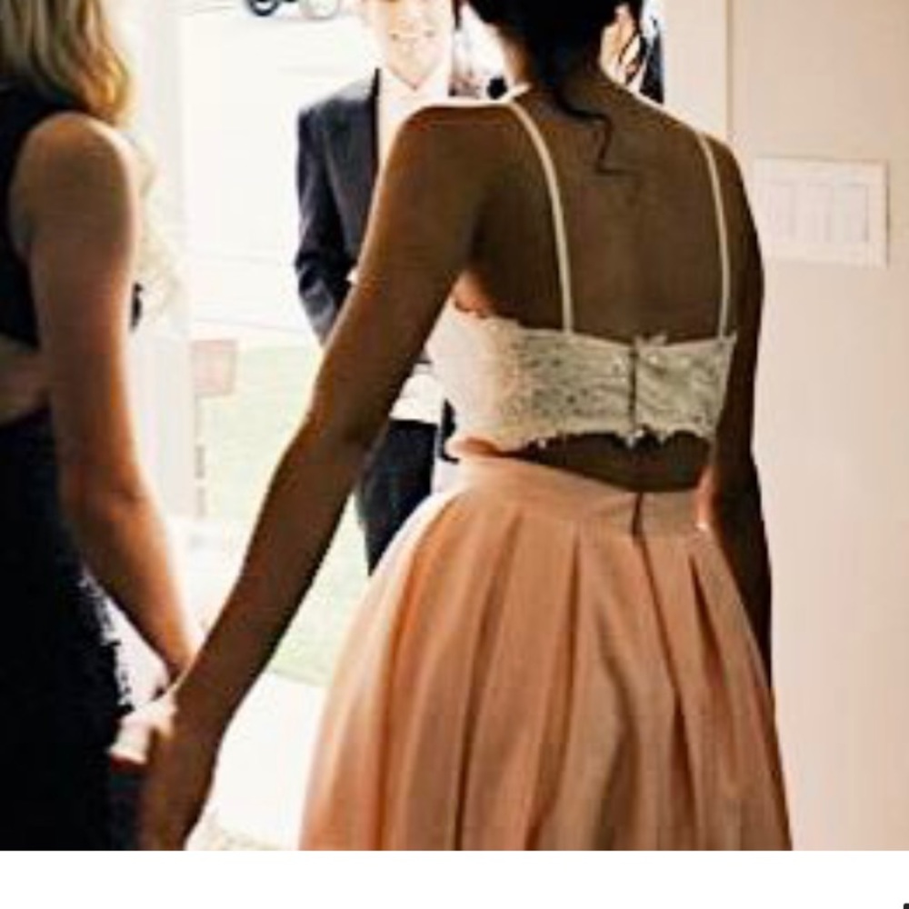 pink two piece prom dress
